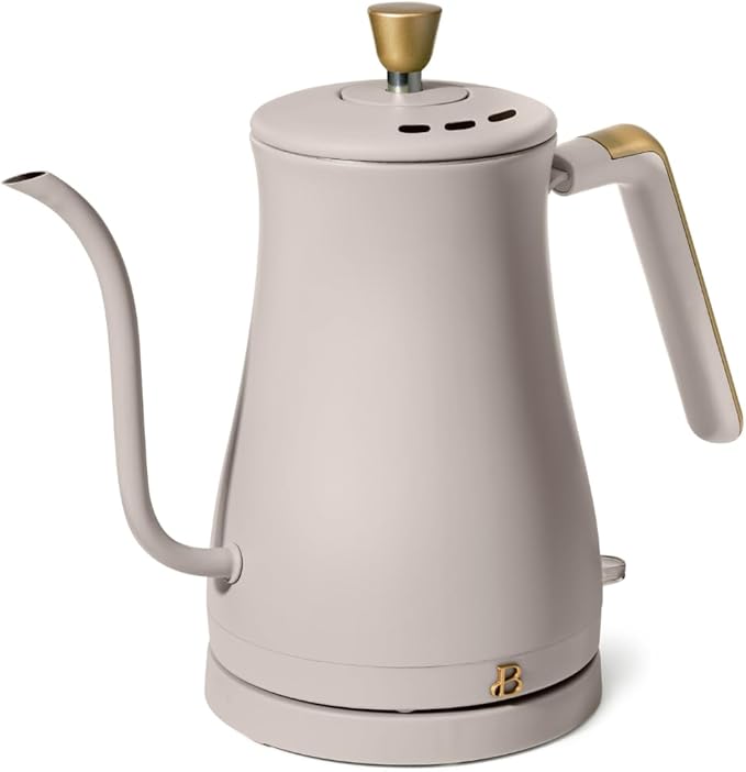 Beautiful 1L Electric Gooseneck Kettle, Precision Pour Spout, 1200W Fast Boil, Auto Shut-Off, Cordless, Stainless Steel, Tea & Coffee Maker with Ergonomic Handle, Matte Finish (Porcini Taupe)