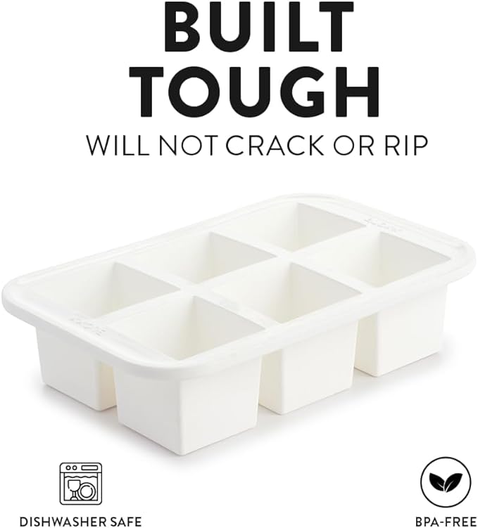 BLOXX Silicone Ice Cube Tray with Lid for Freezer | BPA Free Ice Cube Tray Mold Makes 2in Cubes | Stackable Ice Cube Molds is Dishwasher Safe | Easy release 6 Flexible Ice Cube Trays for Freezer