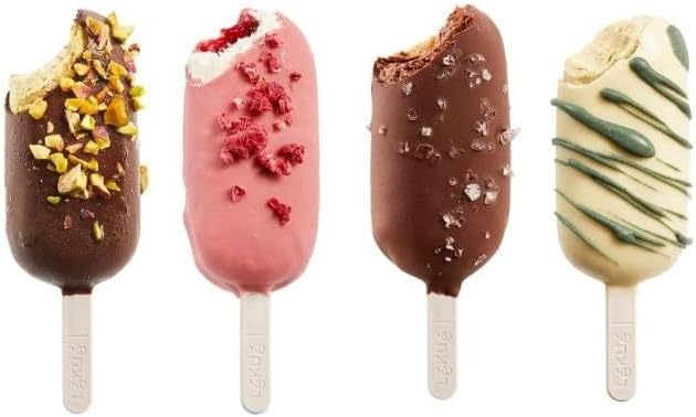 Lékué Set of 4 Classic Creamy Ice Cream Molds + Toppings Container | Fun Shape Homemade Freezer Ice Pops | Flexible Platinum Silicone for Easy Fill & Unmold | Reusable & Dishwasher Safe| Brown