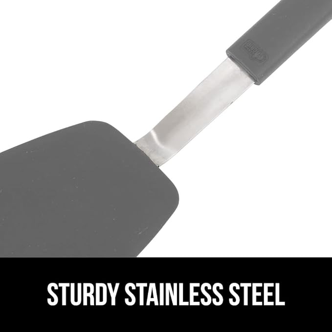 GORILLA GRIP Patented BPA-Free Non-Scratch Spatula, 2 Pack, Heat Resistant Flexible Silicone Head for Nonstick Cooking Pans, Soft Rubber Handle, Kitchen Spatulas for Flipping Eggs, Pancakes, Gray