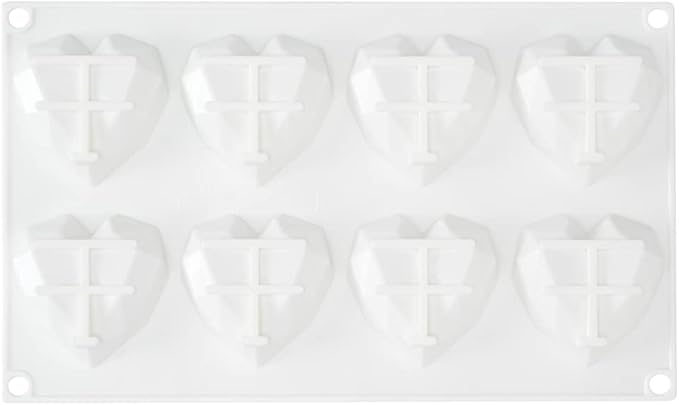 Pastry Tek 8 Cavities Diamond Heart Molds, 10 Oven-Ready Geometric Heart Molds - Flexible, Freezable, White Silicone Heart Baking Molds, Easy Release, For Baking - Restaurantware