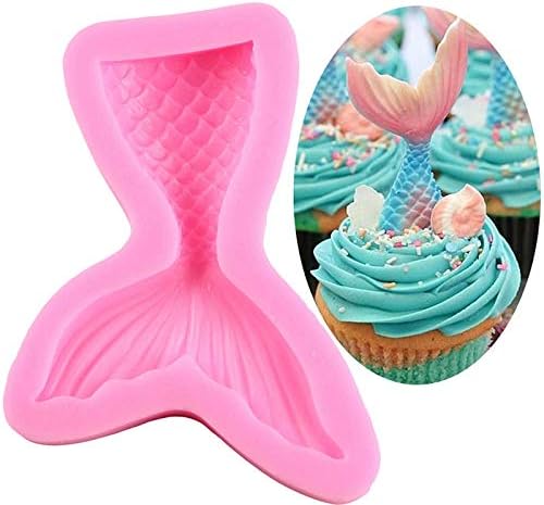 7.2'' 3D Big Mermaid Tail Mold Mermaid Theme Silicone Fondant Mold for Under The Sea Cake Decoration, Chocolate, Candy, Polymer Clay, Cupcake Decor, Sugar Craft