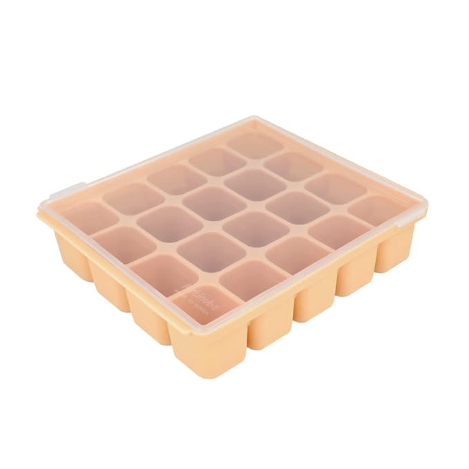 Baby Food Storage Silicone Cubes with Clip-On Lid Freezer Tray Baby Food Soups Purees Ice Easy and Safe Design Made in Korea (20 Sand Beige)