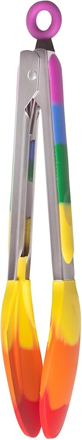 Cooking With Pride Non-Stick Spring-Action Locking Tongs, Heat-Safe Silicone With Zinc-Plated Iron, 10.25-Inch