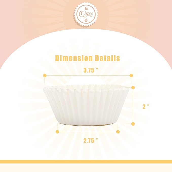 qiqee 600 Count Large Size Cupcake Liners White Muffin Liners Food Grade Jumbo Baking Cups Paper No Smells（Large Size）