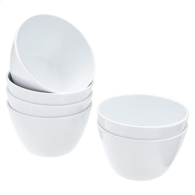 Amazon Basics Round Melamine Bowl, 8 oz, White, 6 Piece Set