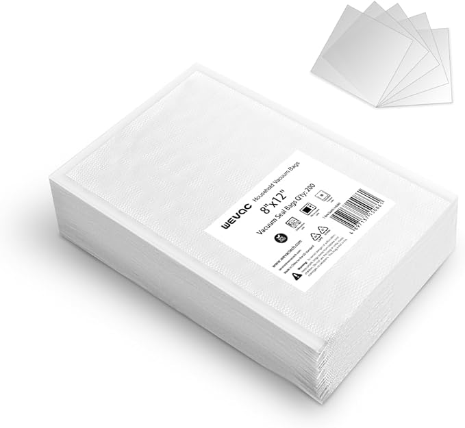 [2024 Q4] 8" x 12" Vacuum Sealer Bags, 200 Count-Ideal for Food Storage, Sous Vide, and Meal Prep, Keep Food Fresh and Nutrients, Wevac Lite