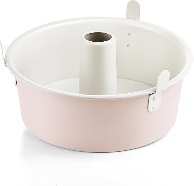 HONGBAKE Nonstick Angel Food Cake Pan with Removable Bottom, 10 Inch Tube Pound Cake Pans for Baking Chiffon Cake, 16-Cup, Heavy Duty, Pink