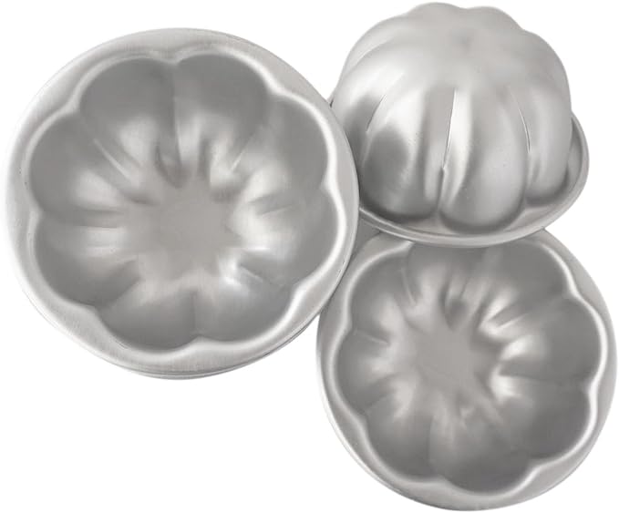 6 Pack Egg Tart Pans Pumpkin Shape, Aluminum Jelly Mold, Pudding Cup Molds, Small Muffin Pan for Baking Jello, Cupcake, Tartlets, 3.3" x 1.7"