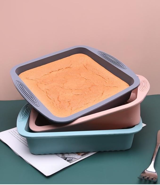 Nonstick Silicone Bakeware Set, 6 set Baking Cake Pan, Economical BPA Free Heat Resistant Bakeware Tools for DIY Loaf Bread Cheesecake Pizza Cupcake Muffin (Pink)
