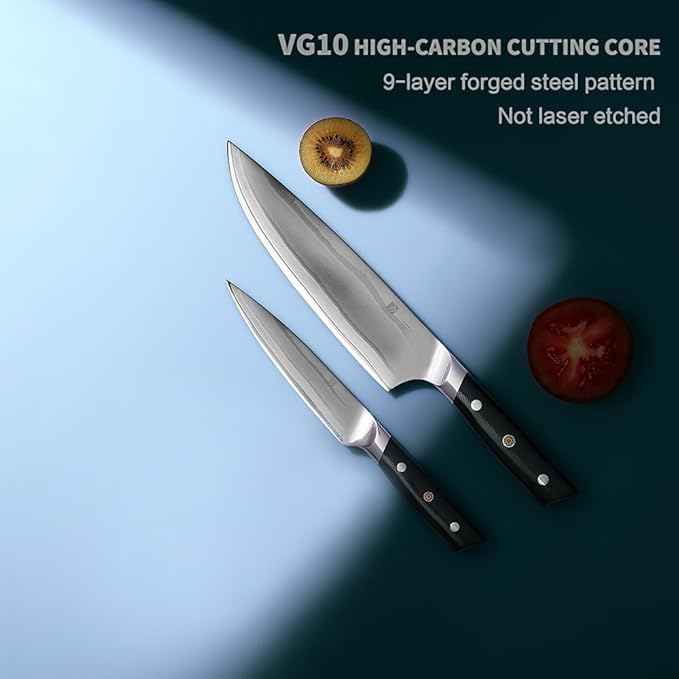10C Kitchen Knife Set 2pc,8" Chef Knife & 5.5" Utility Knife,VG10 High Carbon Stainless Steel,6-Star Sharp Standard,G10 Black Handle,Love's Gift Box
