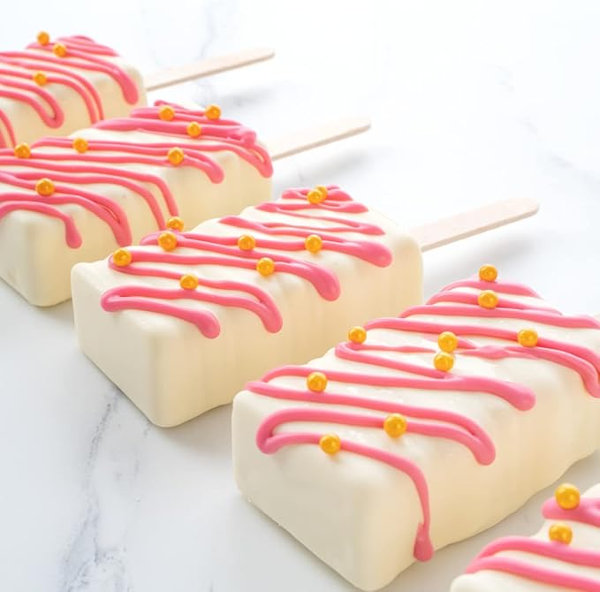 Pastry Tek 4 Cavities Popsicle Mold, 1 Rectangle Cakesicle Mold - Flexible, Freezable, White Silicone Cake Popsicle Mold, Easy Release, For Baking - Restaurantware