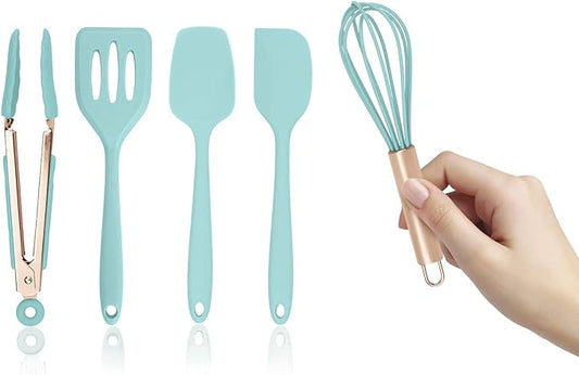 COOK WITH COLOR Silicone Cooking Utensils, Kitchen Utensil Set, Easy to Clean Silicone Kitchen Utensils, Cooking Utensils for Nonstick Cookware, Kitchen Gadgets Set, Mini, Aqua