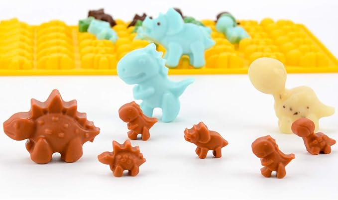 2 Sized Dinosaur Candy Molds Gummy Molds - Regular and Mini size Dinosaur Silicone Chocolate Molds Nonstick Set of 5 Including Triceratops T-Rex Stegosaurus Brontosaurus