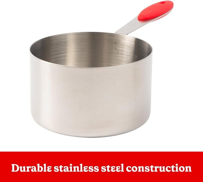 Betty Crocker Measuring Cooking Bundle includes a set of five measuring spoons and five measuring cups. The spoons have a dual design and magnetic snap for easy storage.