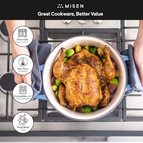 Misen 7 QT Enameled Cast Iron Dutch Oven - Chip-Resistant Enamel Coating - Thick Iron Core For Heat Retention - Large Cooking Surface - Oven Safe, Induction Compatible - Traditional Lid, Gray