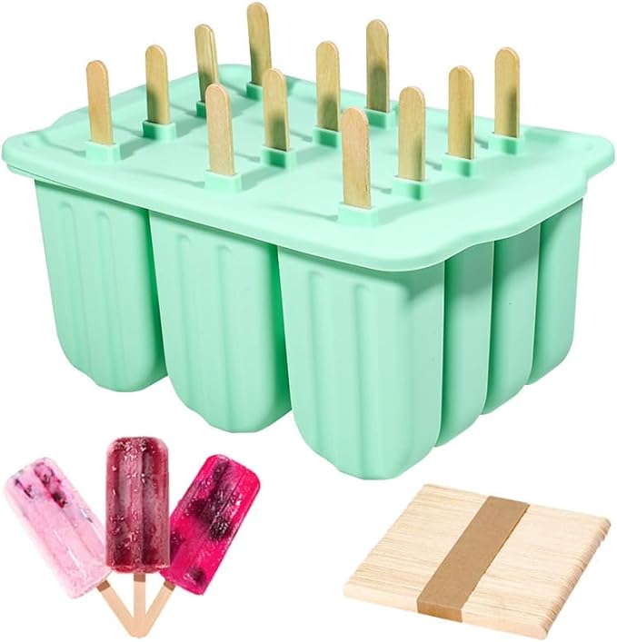 Silicone Popsicles Molds 12 Pieces, Popsicle Holders for Kids with 50 Wooden Sticks Cake Pop Molds, Ice Pop Mold BPA Free Easy Release,Ice Cream Molds Popsicle Maker for Toddlers