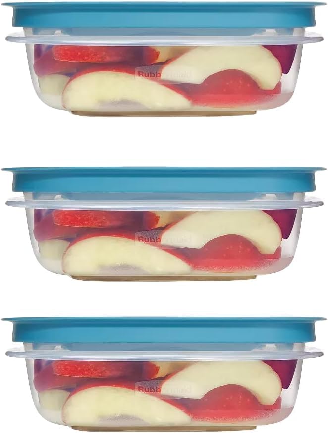 Rubber maid Storage Containers, Easy Find Lids, Teal, 3 cup, Flex & Seal, Leak Proof Lids, Food Storage Set, Clear Meal Prep Flex Containers, 3 Piece Set, Utenselux