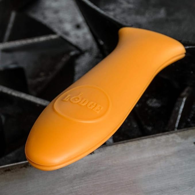 Lodge Silicone Hot Handle Holder - Dishwasher Safe Hot Handle Holder Designed for Lodge Cast Iron Skillets 9 Inches+ w/Keyhole Handle - Reusable Heat Protection Up to 500° - Orange