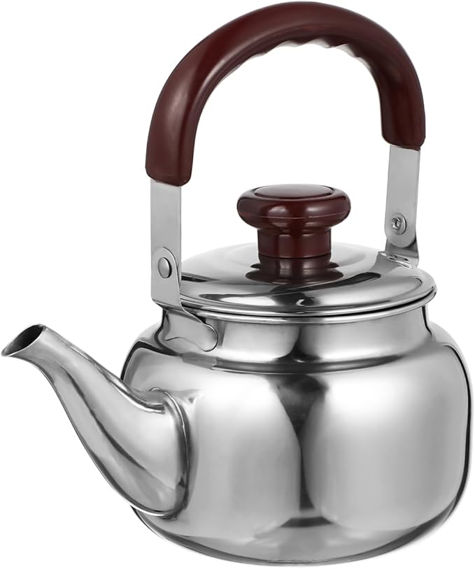 LIFKOME Traditional Stainless Steel Heavy Duty Tea Kettle With Sandwich Bottom and Specialty Cool Touch Handling Mirror Finish Stainless Steel Whistling Tea Kettle Stove Top