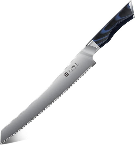 FINTISO Bread Knife 10 Inch, Serrated Bread Cutter with Razor Sharp Japanese High Carbon Stainless Steel Blade & G10 Ergonomic Handle, Wavy Edge Knife for Bread, Cake & Pastries, Ideal Baking Gift