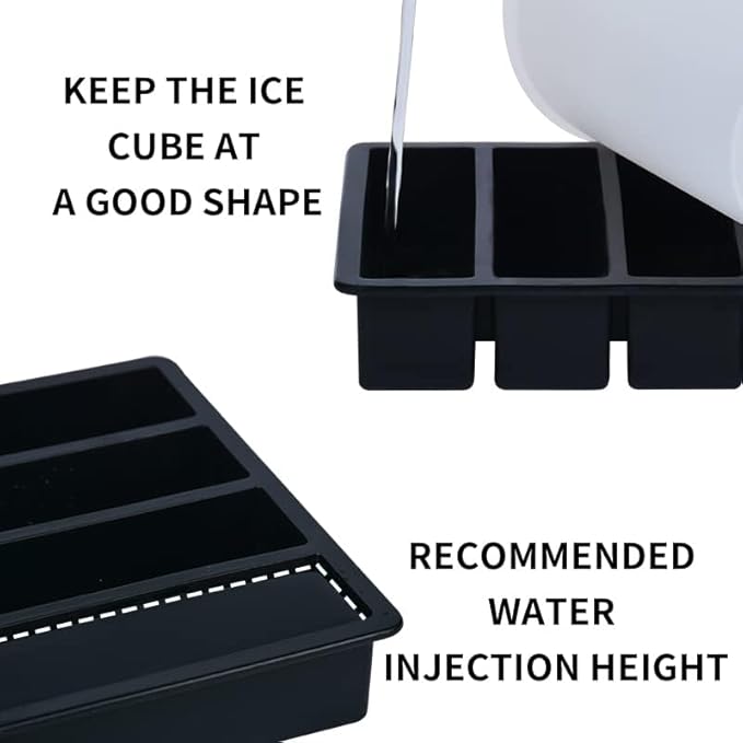LONGFITE Large and Long Ice Cube Tray 2 Pack Silicone Freezing Container Sticks with Lid for Whiskey, Water Bottle, Food Leftovers and Baking