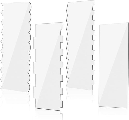 Acrylic Cake Scraper Decorating Contour Comb 9.45 Inch Cake Buttercream Icing Smoother Edge Tool Pastry Cutter Kitchen Baking Tools for DIY Different Shapes of Cake Edges,4 Pieces 7 Styles