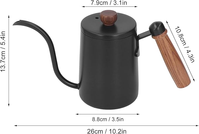 600ml 20oz Pour Over Coffee Kettle Pour Over Kettle Gooseneck Spout Coffee Tea Pot with Wood Handle Pour Over Coffee Kettle Temperature Cooling Hole (Black)