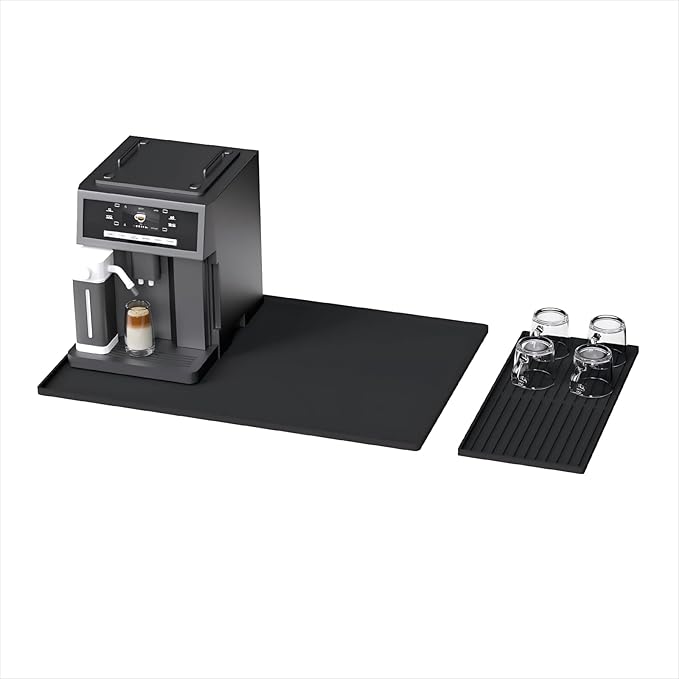Silicone Coffee Pad, 24-inch x 16-inch Mat, with Removable Baking Tray, Fits Coffee Machines and Baking Sheets, Black