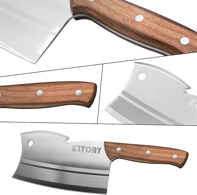 Kitory Meat Cleaver, Butcher Knife, Bone Cutter Dual Edges, Heavy Duty Kitchen Chopper Knife for Bone Meat Vegetable, Chinese Chefs Knife with Pearwood Handle, 2024 Gift for men and women.