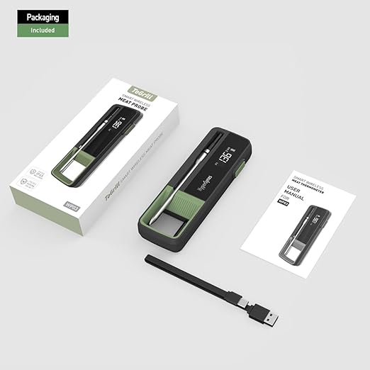 Wireless Meat Thermometer for Grilling – Bluetooth 5.2 Smart Cooking Thermometer with App, Rechargeable, 304 Stainless Steel, Long Range, Food-Grade for Oven, Smoker, BBQ