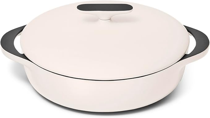 Caraway Enameled Cast Iron Braiser - 3.5 qt Braiser Pan - 3 Layer Enamel Coating - No Seasoning Required - Compatible With All Stovetops - Oven Safe - Free From Forever Chemicals - Cream