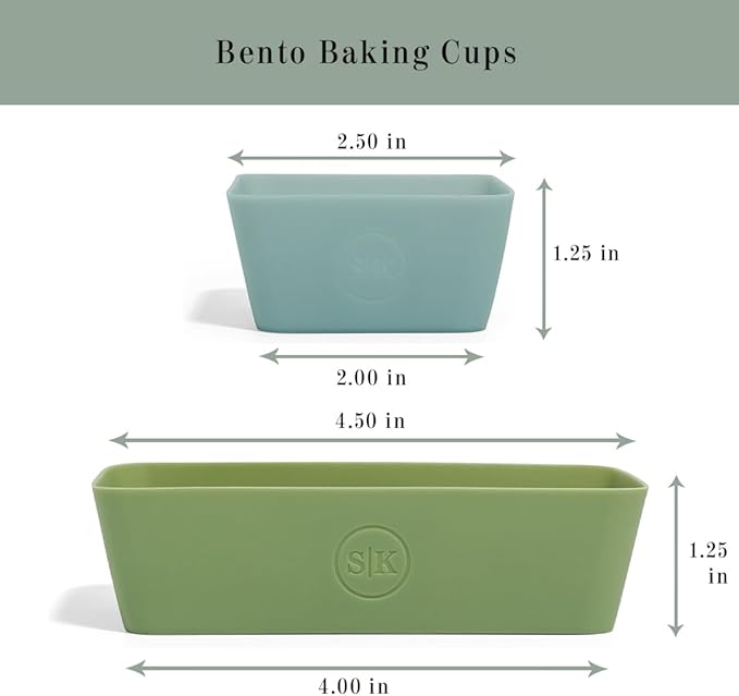 The Silicone Kitchen Reusable Silicone Bento Baking Cup, Non-Toxic, BPA Free, Dishwasher Safe Bento Box Accessories Lunch Box Dividers, Square and Rectangle, 24 Pack, Blue, White, Green