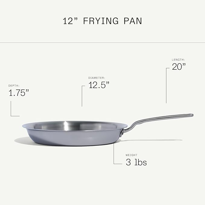 Made In Cookware - 12-Inch Stainless Steel Frying Pan - 5 Ply Stainless Clad - Professional Cookware - Crafted in Italy - Induction Compatible