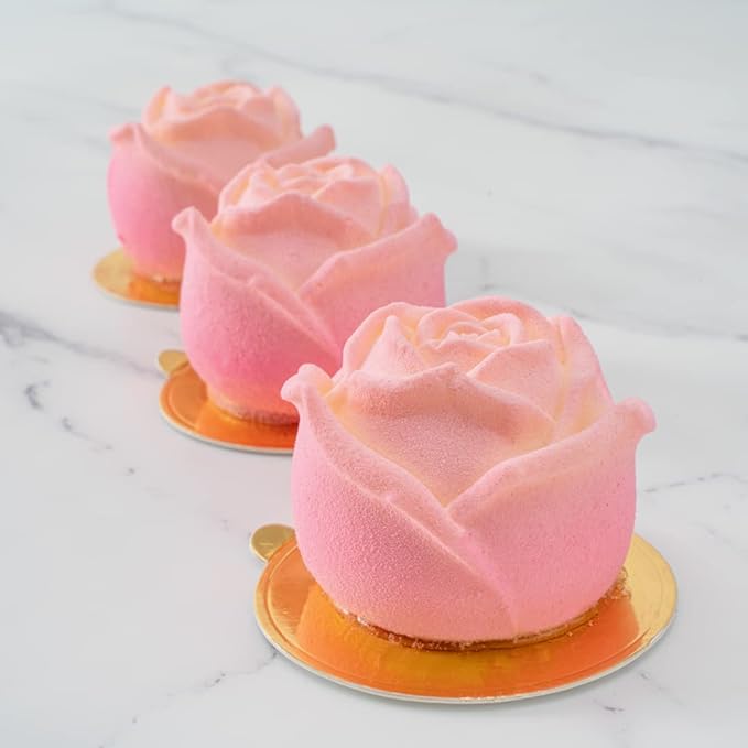 Pastry Tek 6 Cavities Rose Baking Mold, 1 Oven-Ready 3D Rose Mold - Flexible, Freezable, White Silicone Chocolate Mold, Easy Release, For Making Candies or Chocolates - Restaurantware