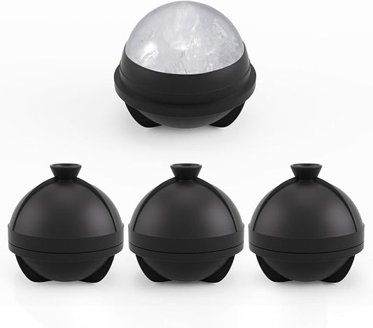 Samuelworld Large Ice Ball Maker with Lid, 4 x 2.5 Inch Round Silicone Ice Ball Mold, BPA Free, Easy To Fill Round Silicone Ice Tray, Craft Ice Maker for Whiskey, Cocktails, Gifting - Black