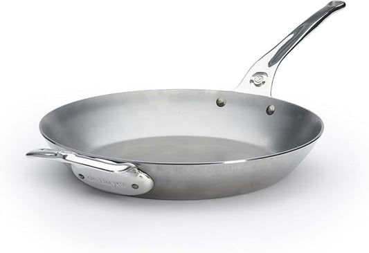 De Buyer MINERAL B Pro Carbon Steel Country Fry Pan with Helper Handle - 12.5” Diameter, 9” Cooking Surface - Ideal for Sauteing, Simmering, Frying - PFAS, PFOA, PFOS Free - Made in France