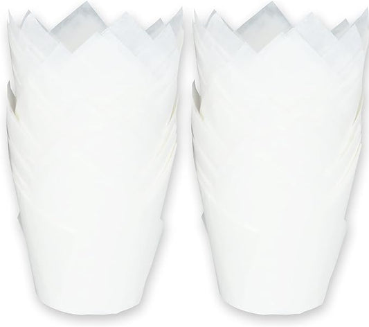 Large size White Tulip Baking Cups 2-1/4"(Base diameter) x 4"(Wall height) Greaseproof paper baking cupcake Muffin liners, Case of 130 pcs