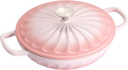 Enameled Cast Iron Braiser, 3.8 Quart Enamel Dutch Oven with Handles, Cast Iron Braiser Pan with Lid,Enameled Cookware (Pink)