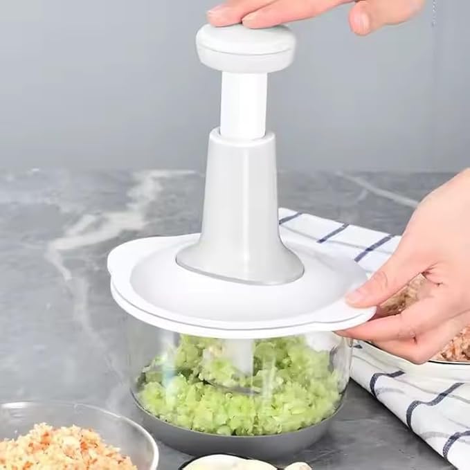 Manual vegetable Cutter Chopper, food processor Large 1.5L Bowl Effortless Meat Mincer Fruits and Herbs Chopper Garlic Onion Hand Press Manual Food Chopper (Pink)