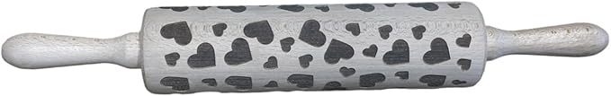 efo Embossed Rolling Pin with Engraved Design - Decorative Dough Roller - Cake Baking Accessories to Make Unique Bakes and Pottery - Beautifully Handmade Patterned Rolling Pin 40cm (Hearts)