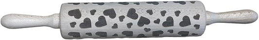 efo Embossed Rolling Pin with Engraved Design - Decorative Dough Roller - Cake Baking Accessories to Make Unique Bakes and Pottery - Beautifully Handmade Patterned Rolling Pin 40cm (Hearts)