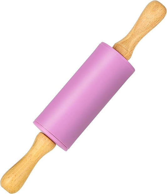 Mini Silicone Rolling Pin for Kids, Non-stick Surface Wood Handle, 9 Inch 1 Pack Purple