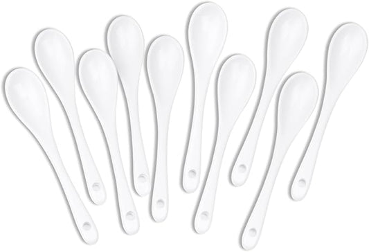 White Long Handle Porcelain Spoons Coffee, Tea, Yogurt and Ice-cream, Cutlery Fitting Ceramic Spoons 5.1 Inch Set of 10 (10, 5.1 inch)