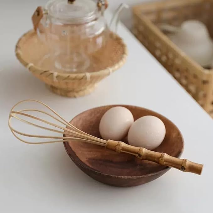 Handmade Wooden Whisks for Cooking - 10In Natural Bamboo Whisk, Kitchen Whisk for Whisking, Beating, Blending, Frothing & Stirring (10 Inches)