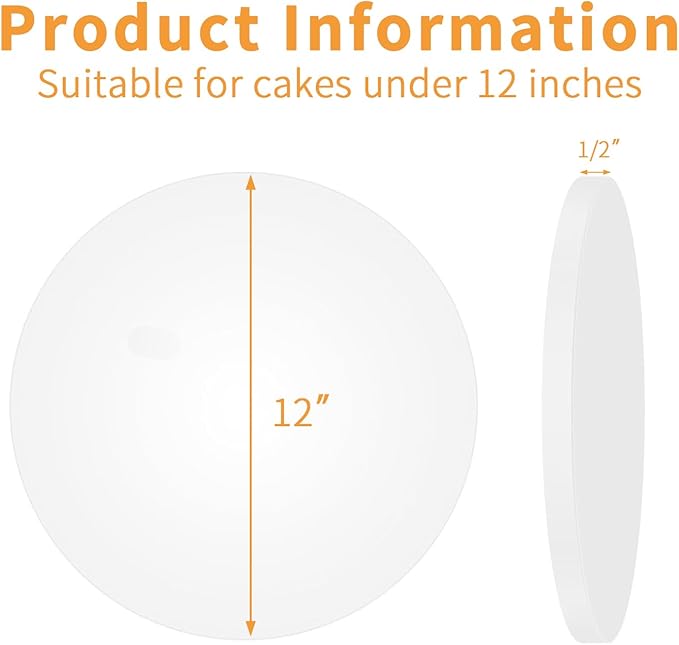 12 Inches White Round Sturdy Cake Board Drums for Displaying Cakes, 1/2 Inch Thick Decorating Supplies White 10-Packs Sturdy Corrugated Cardboard Base, Base para Pastel (12inch/10pcs)