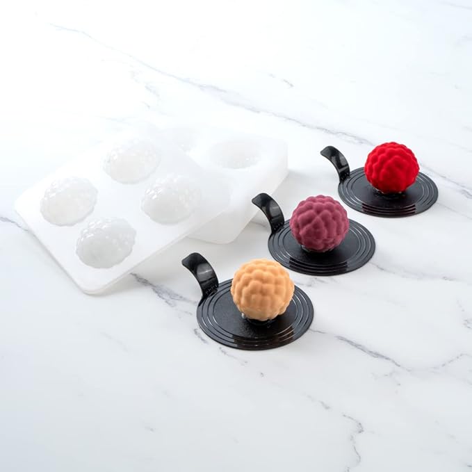 Pastry Tek 4 Cavities Fruit Silicone Molds, 10 Oven-Ready Berry Molds - Flexible, Freezable, White Silicone Lychee Berry Molds, Easy Release, For Baking