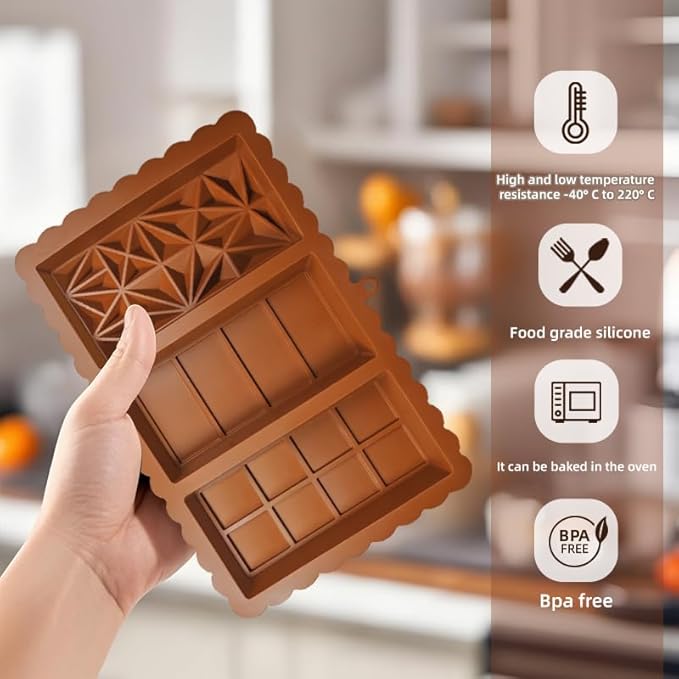2-Pack 1 Inch Deep Large Silicone Chocolate Bar Molds with Scraper - Extra Deep & Thick Pistachio Chocolate Molds for and DIY Dubai Knafeh Chocolate