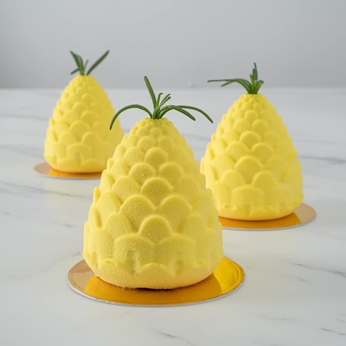 Pastry Tek 8 Cavities Pineapple Mold, 1 Oven-Ready Pineapple Jello Mold - Flexible, Freezable, White Silicone Tropical Fondant Mold, Easy Release, For Baking - Restaurantware