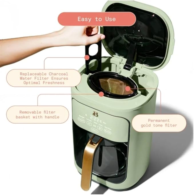 Beautiful 14-Cup Programmable Coffee Maker with Touch-Activated Display – Brew Hot Coffee Fast, Keep Warm & Auto-Pause (Sage Green)